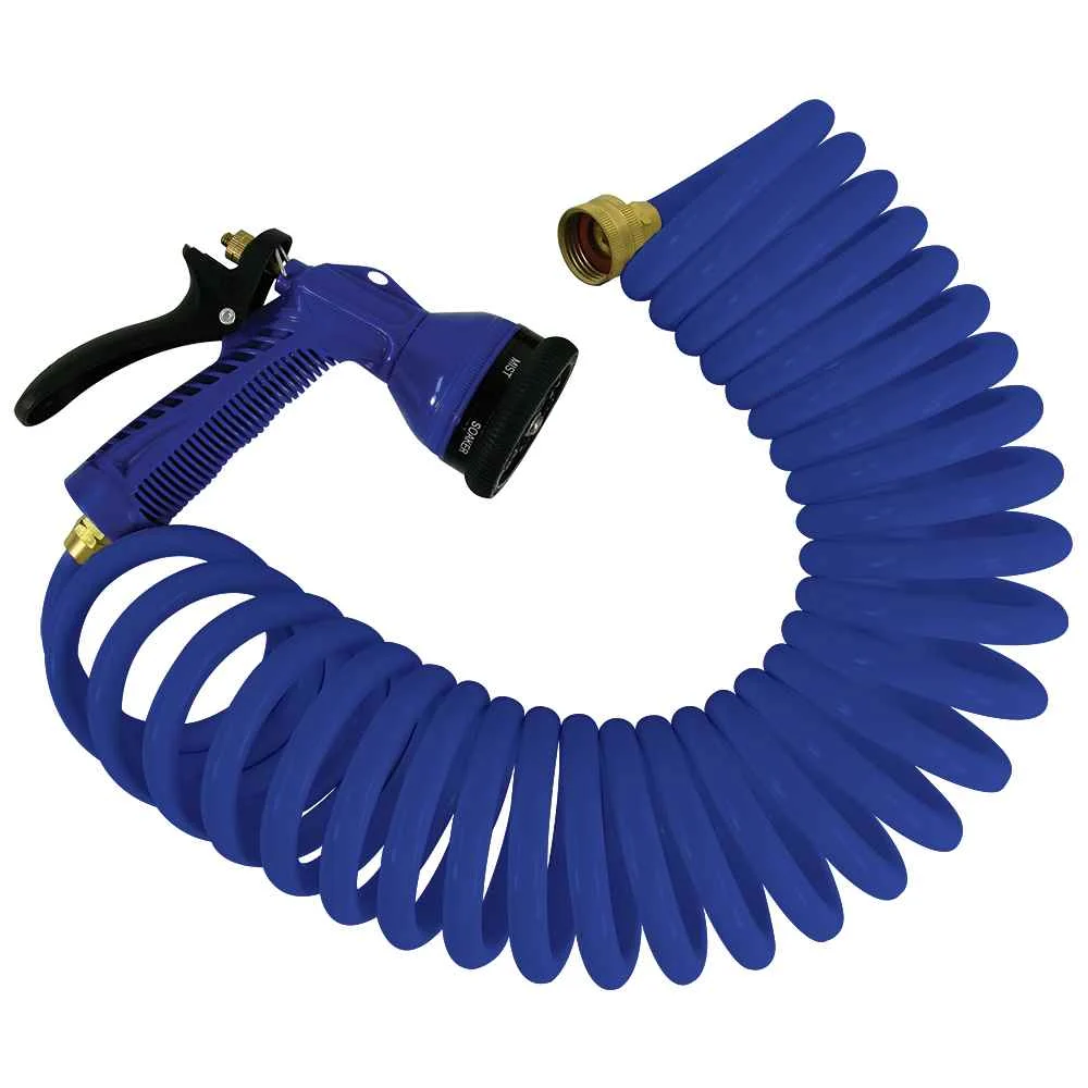 15' Blue Coiled Hose w/Adjustable Nozzle