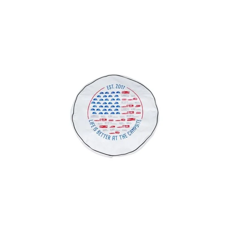 Camco Life is Better at the Campsite 27" RV Spare Tire Cover- White Vinyl, Patriotic RVs