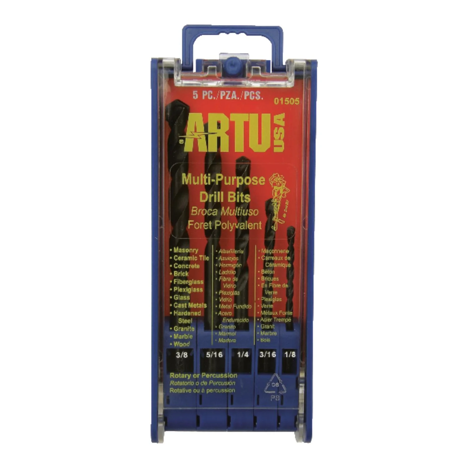 ARTU Tungsten Carbide Tipped Drill Bit Set Round Shank 5 pc