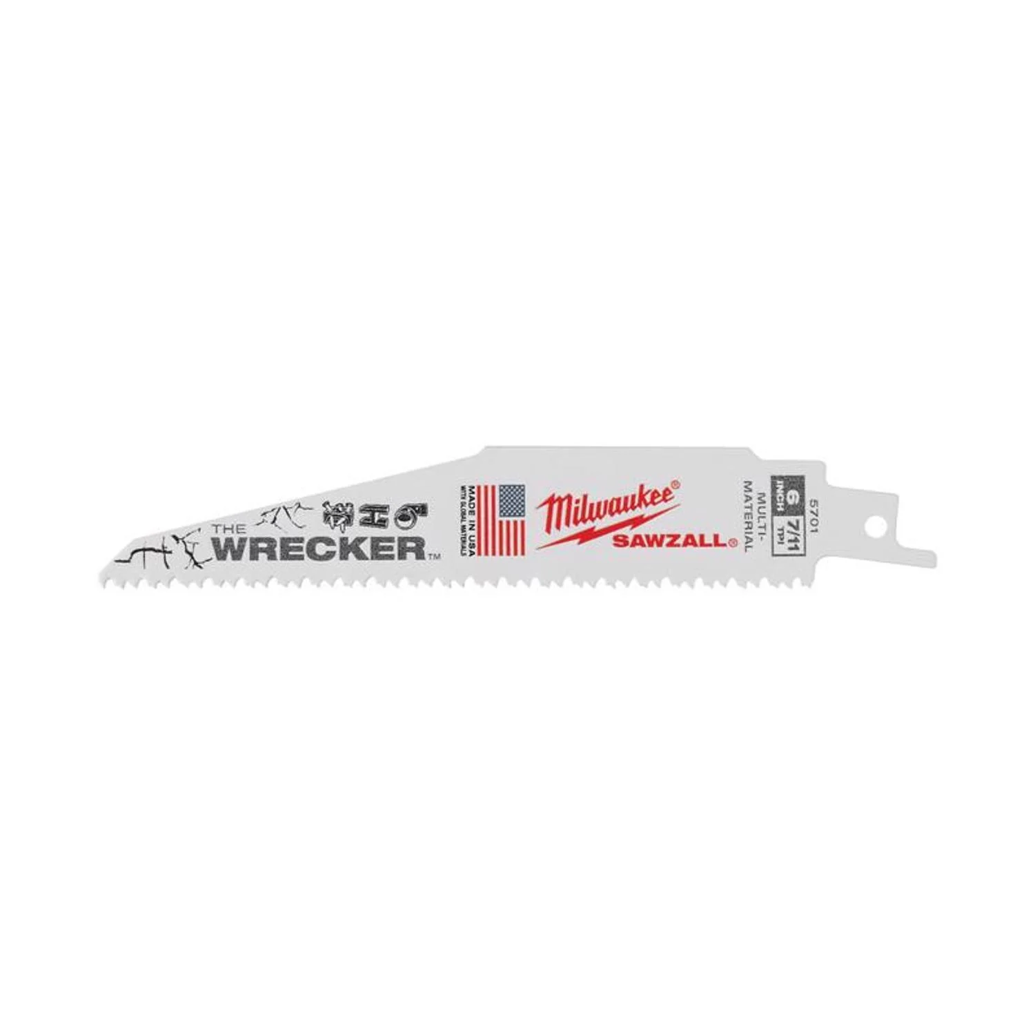 Milwaukee The Wrecker 6 in. Bi-Metal Demolition Reciprocating Saw Blade 7/11 TPI 5 pk
