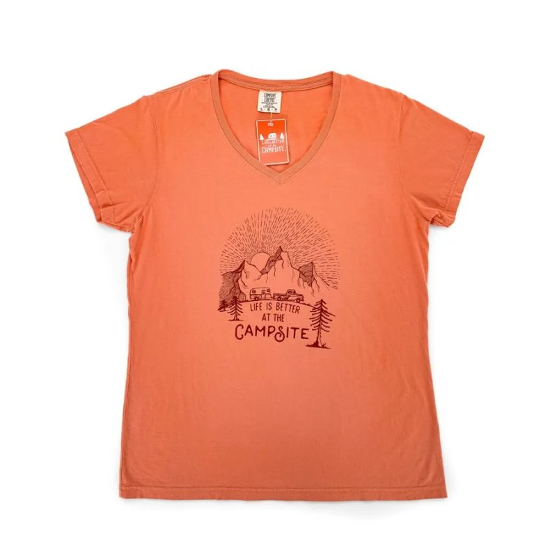 CAMCO Life is Better at the Campsite Terracotta Sunrise V-Neck Shirt - Medium