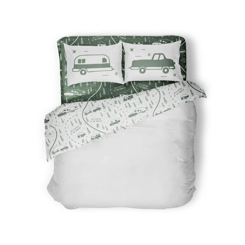 Camco Life is Better at the Campsite Green Map RV 4 Piece Sheet Set - RV Short Queen