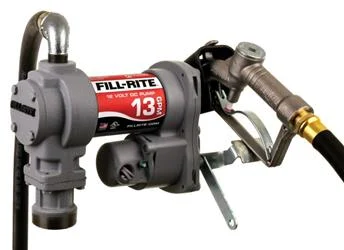 Liquid Transfer Tank Pump Fill Rite by Tuthill SD1202H H Series, Diesel/ Gasoline/ Kerosene/ E15/ Biodiesel Up To B20, Electric, 12 Volt DC, 15 Gallons Per Minute, 3/4" Diameter x 10 Foot Length Hose, With Manual Nozzle, 1" Inlet x 3/4" Outlet, Cast Iron