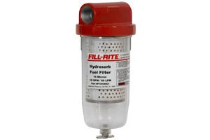 Liquid Transfer Tank Pump Filter Fill Rite by Tuthill F1810HC1 Clear Bowl, Water And Particulate Filter, Used With 1" Pumps, Compatible With Alcohol And Alcohol Fuel Blends, Filters To 10 Microns, 18 Gallons Per Minute, 1" NPT Threads, With Drain