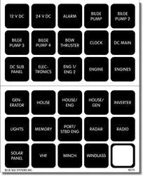 Multi Purpose Label Blue Sea 4218-BSS For 360 Panel System/ Battery Management Panels/ ST CLB Circuit Breaker Blocks/ WeatherDeck Panels, Waterproof DC Label Kit, Square, Black With White Letter, Set Of 30