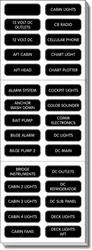 Multi Purpose Label Blue Sea 8039-BSS For Traditional Metal Panels/ ST Glass Fuse Blocks/ Contura Water Resistant Fuse Panels, DC Label Kit, Large Format Labels, Rectangular, Black With White Letter