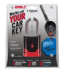 Padlock BOLT Locks/ Strattec Security 7023540 Key Type - Uses Automotive Key, 5/16" Diameter Shackle, 2" Height x 0.95" Width Shackle Clearance, General Purpose, Chrome Plated, Black And Red, Steel, With Stainless Steel Lock Shutter And Protective Jacket