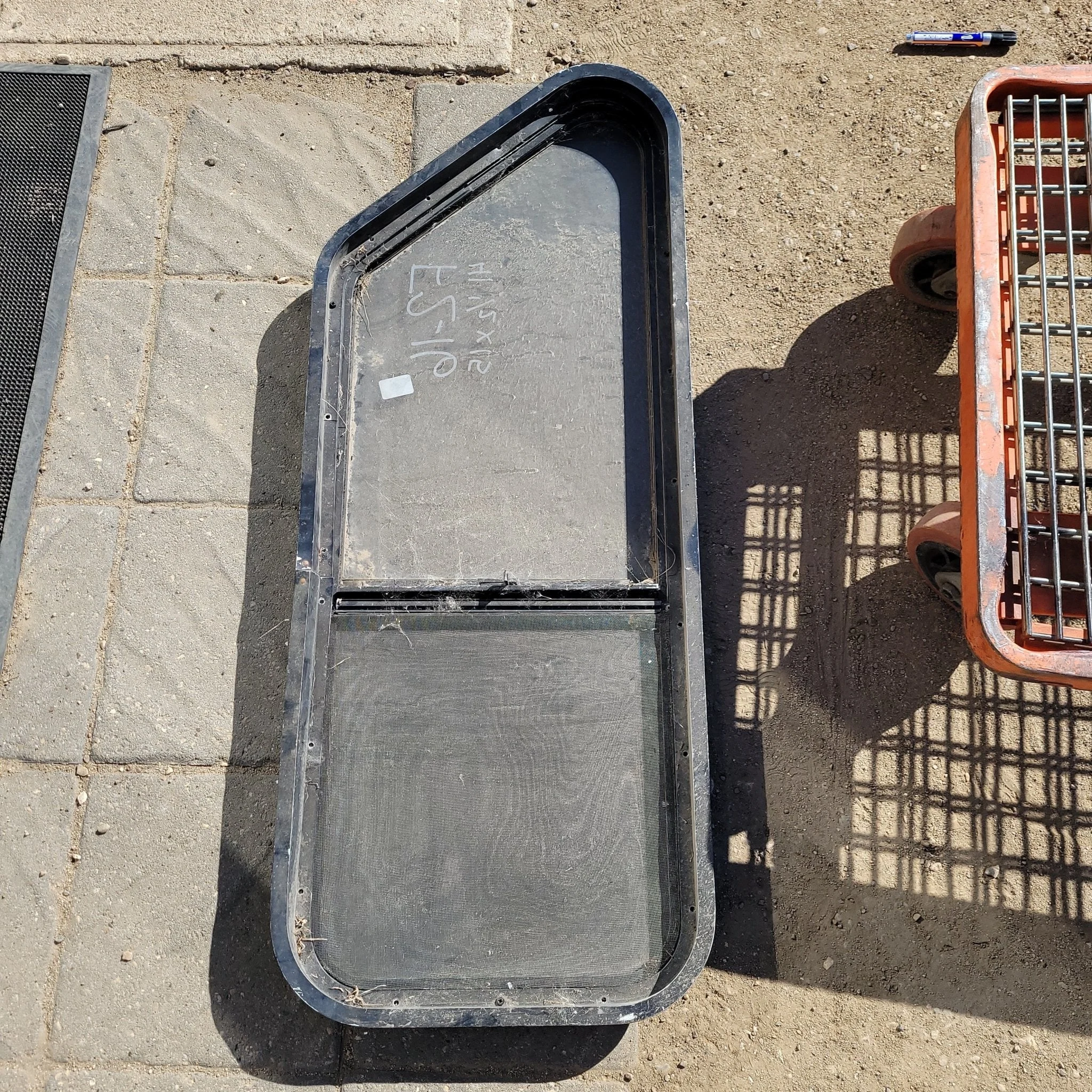 Used Slanted Black Radius Opening Window : 41 1/2 X 15 X 2" D