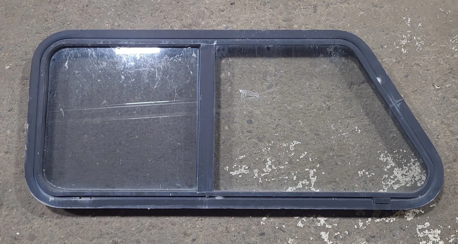 Used Slanted Black Radius Opening Window : 41 3/4" W x 17 3/4" H x 1 7/8" D