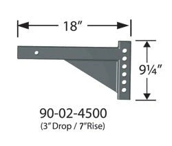 Weight Distribution Hitch Shank Equal-i-zer 90-02-4500 2" Square, 18" Shank, 18" Overall Length, 13" Rise, 3" Drop, 6 Mounting Holes